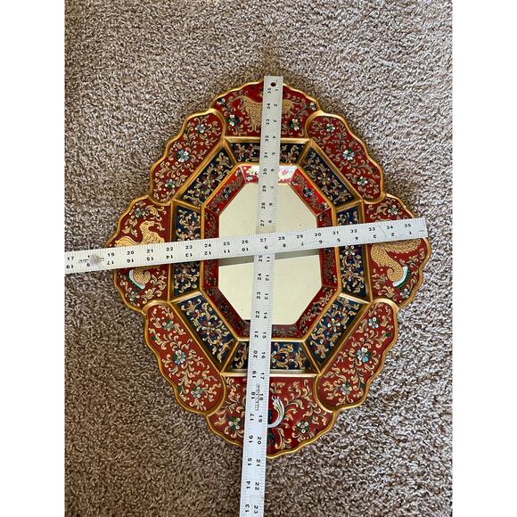 Peruvian Wall Mirror Octagonal Wood Frame Reverse Glass Painting birds flowers - Picture 14 of 16